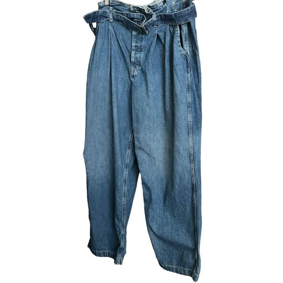 POLO RALPH LAUREN "PAPERBAG" JEANS, WOMENS, 32R, WIDE LEG, HIGH-RISE, BELT - Picture 5 of 12
